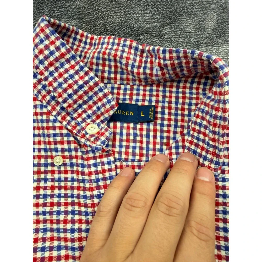 Polo Ralph Lauren Gingham‎ Check Button Down Shirt Mens Large Flesh Pony
